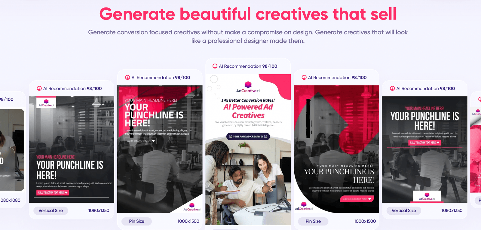 adcreative.ai website - AI generated ad creatives