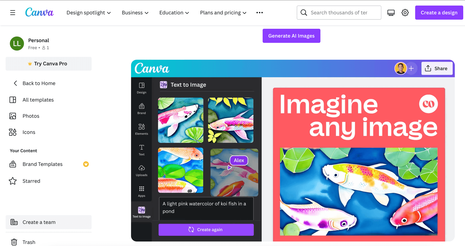 canva website - ai image generator