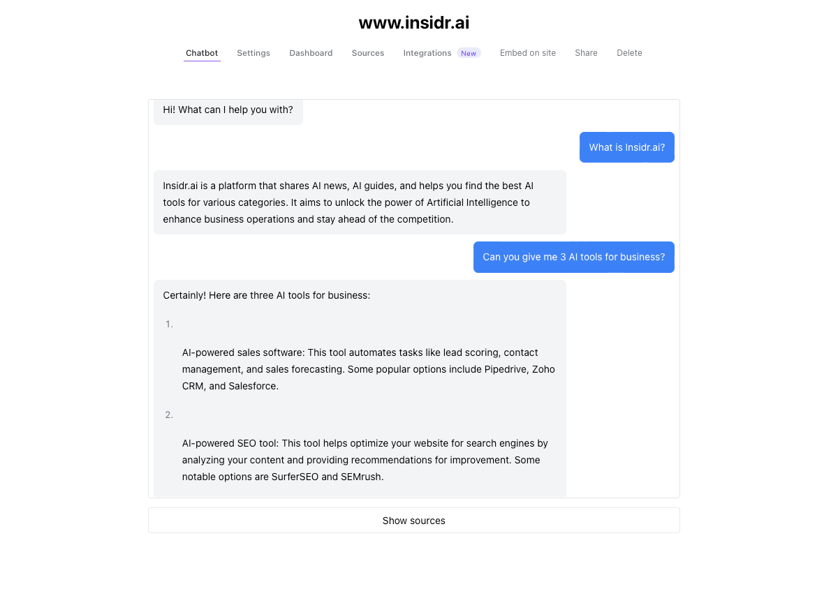 Build a chatbot- step 6 - insidr