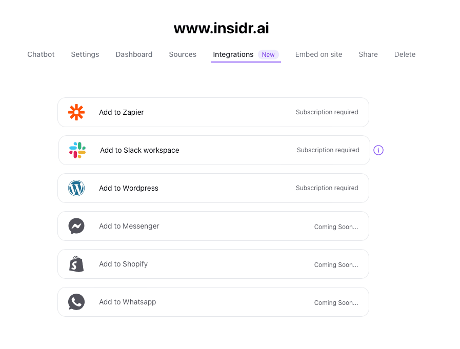 How to integrate your chatbot - Insidr
