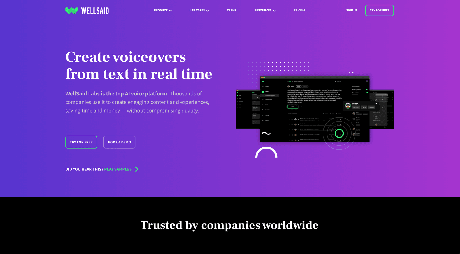 WellSaid Labs AI text to speech generator - insidr.ai