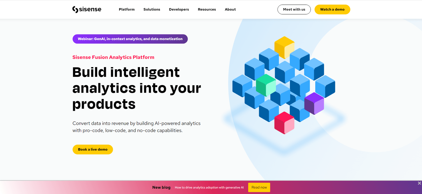 Sisense is a powerful AI analytics tool that stands out for its ability to handle large and complex datasets, making it suitable for businesses of various sizes and industries. Key Features: Data Integration: Sisense supports seamless integration with a wide range of data sources, offering flexibility and ease in consolidating data. Customizable Dashboards: The tool provides advanced customization options for dashboards, enabling users to tailor their analytics to specific needs and preferences. AI-Powered Insights: Sisense leverages AI to offer deep insights and recommendations, enhancing the decision-making process and uncovering hidden trends within large datasets.