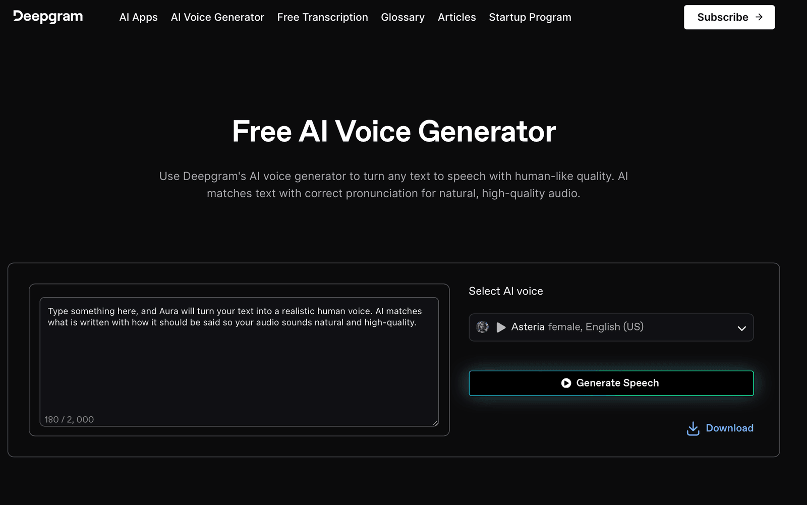 Deepgram's AI Voice Generator