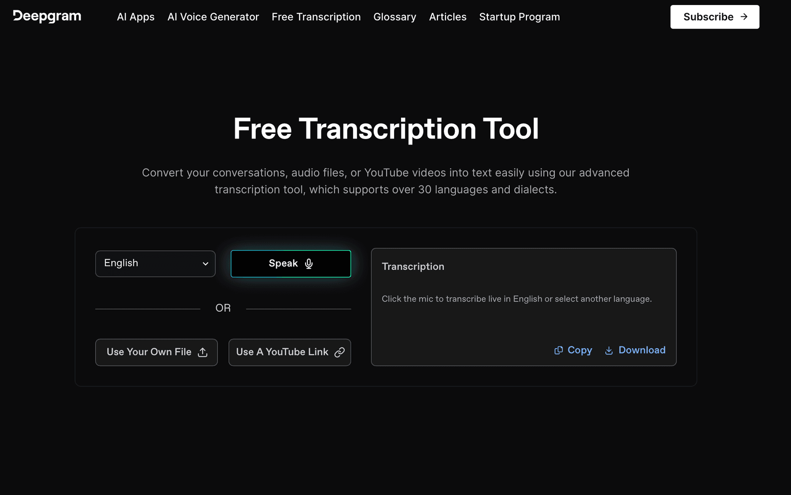 Deepgram's Transcription Tool
